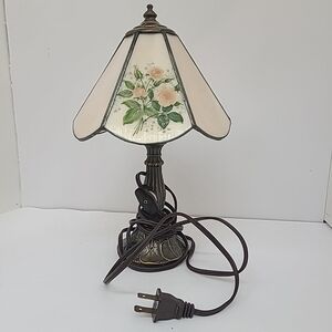 Vintage Meyda Tiffany Floral Stained Glass Table Lamp Cottage Core